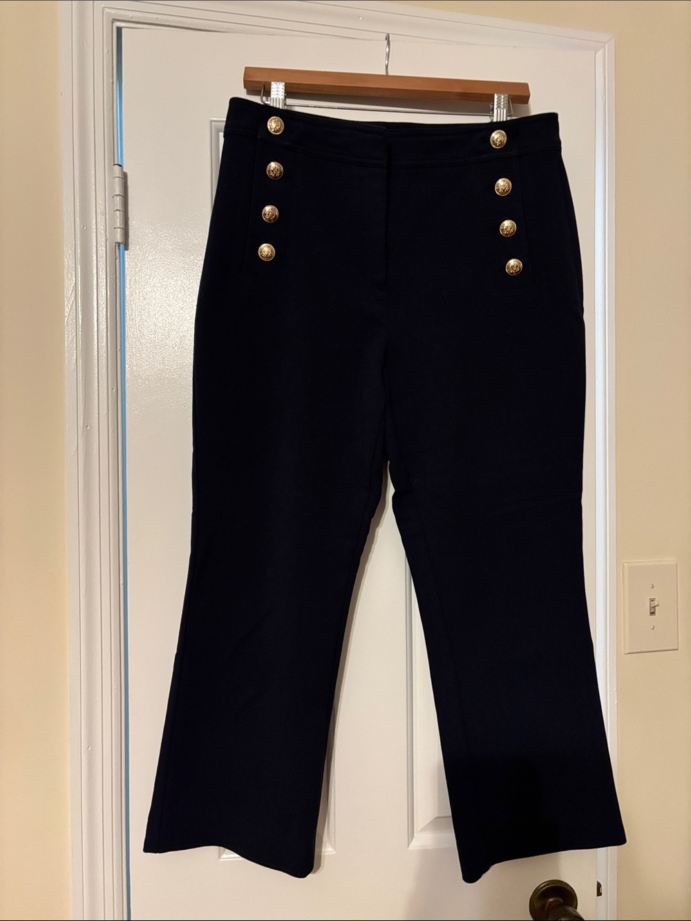 High-Rise Wide Leg Navy Sailor-Inspired Pants with Gold Buttons
